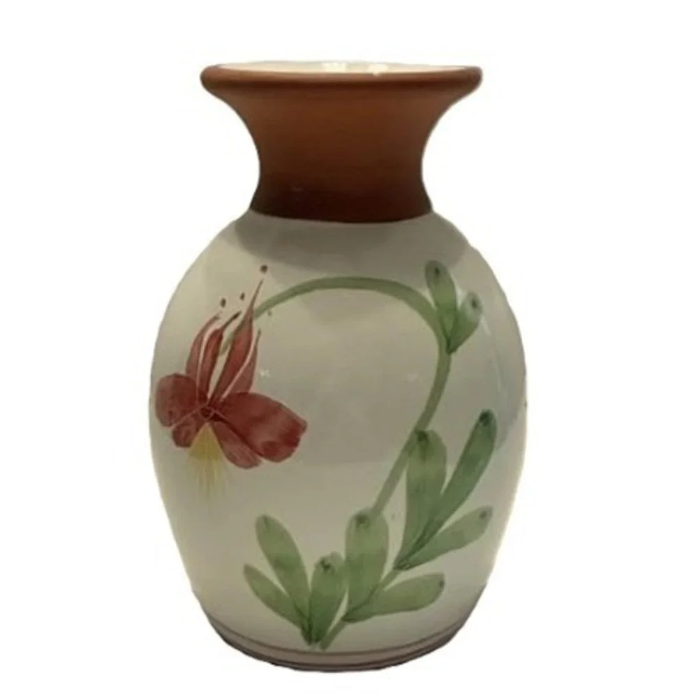 Emerson Creek Pottery 1991 Hand Painted Floral Vase‎ Bedford Virginia Terracotta